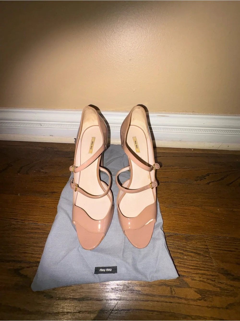 Miu Miu Blush Patent Leather Double-Strap Pumps